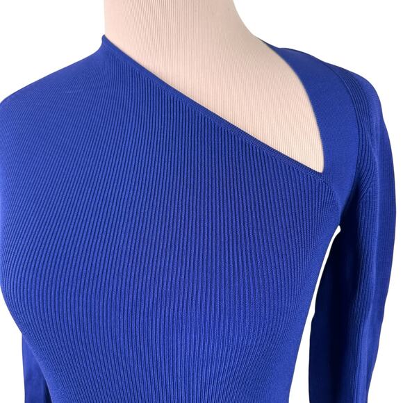 Helmut Lang Royal Blue Raglan Asymmetric Rib Knit Top - Picture 2 of 7